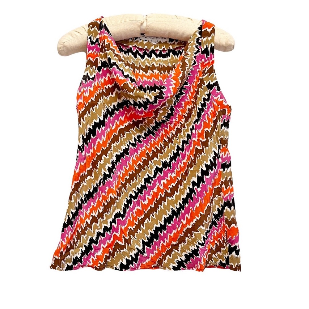 Trina Turk 100% Silk Coastal Print Cowl Neck Top Size Small